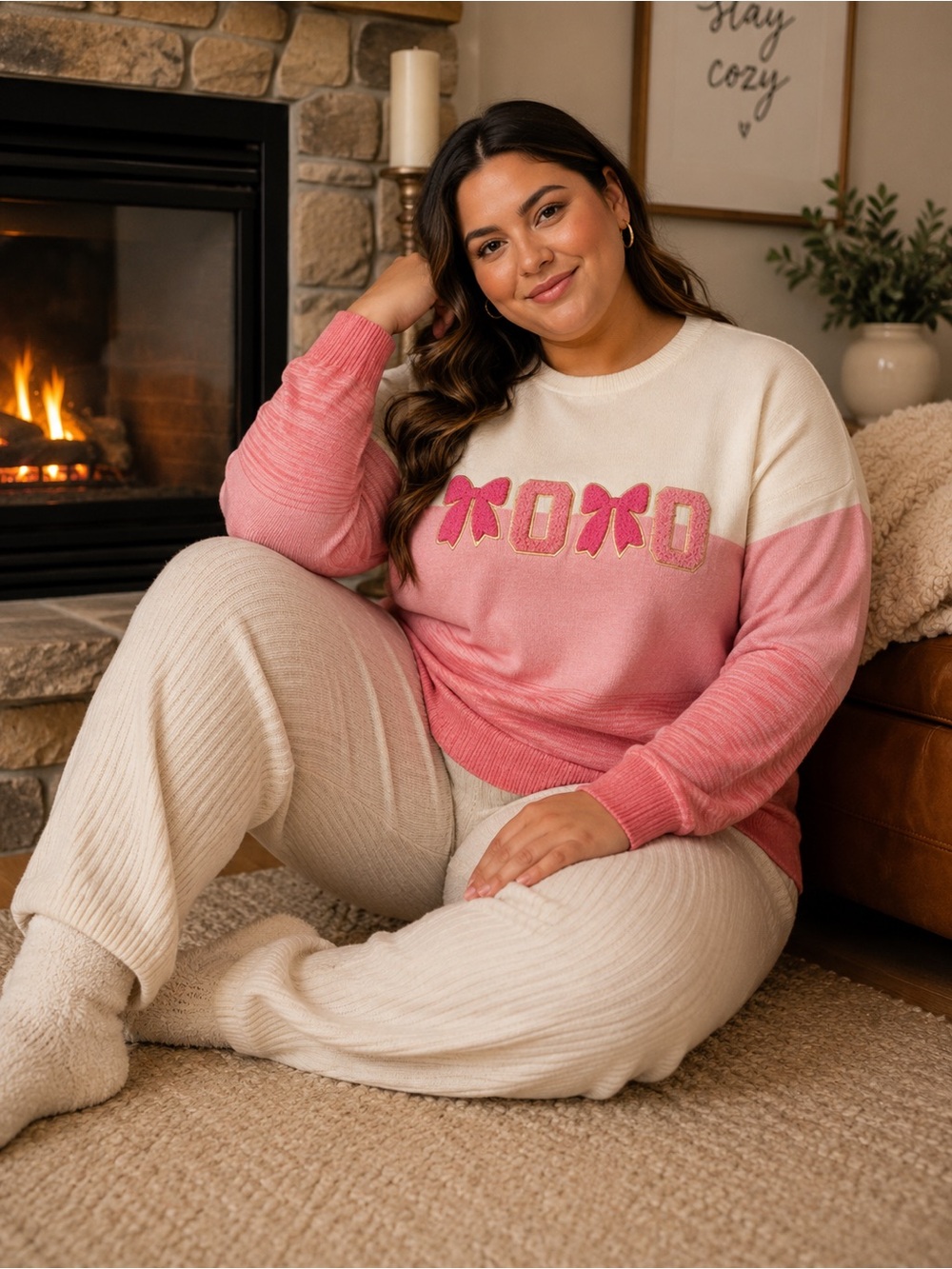 Feeling Festive Pink Ombré Bow XOXO Sweater Size XXL